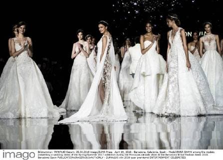 April 29, 2016 - Barcelona, Catalonia, Spain - Model IRINA SHAYK among the models presenting a wedding dress of the Spring Summer 2017 collection during the Pronovias catwalk show at the Barcelona Bridal Fashion Week 2016 Barcelona Spain - ZUMAo105