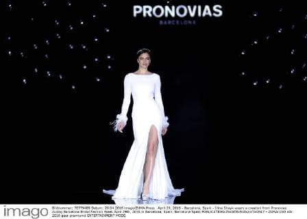 April 29, 2016 - Barcelona, Spain - Irina Shayk wears a creation from Pronovias during Barcelona Bridal Fashion Week April 29th, 2016 in Barcelona, Spain. Barcelona Spain  - ZUMAn230