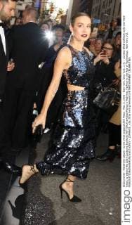 May 2, 2016 - New York, New York, U.S. - Actress BRIE LARSON exits the Mark Hotel, to attend the 2016 Costume Institute MET GALA entitled Manus x Machina: Fashion in the Age of Technology. New York U.S. - ZUMAk03_