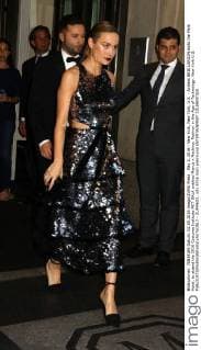 May 2, 2016 - New York, New York, U.S. - Actress BRIE LARSON exits the Mark Hotel, to attend the 2016 Costume Institute MET GALA entitled Manus x Machina: Fashion in the Age of Technology. New York U.S. - ZUMAk03_