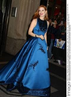 May 2, 2016 - New York, New York, U.S. - Actress JESSICA CHASTAIN exits the Mark Hotel, to attend the 2016 Costume Institute MET GALA entitled Manus x Machina: Fashion in the Age of Technology. New York U.S. - ZUMAk03_