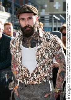 May 4, 2016 - West Midlands, UK - Birmingham, UK. Peaky Blinders cast members and guests attending a special premiere at the Mailbox in Birmingham, for series three. Pictured, Model Ricki Hall, iconic beard wearer from Wolverhampton. UK  - ZUMAl94_