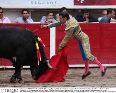 Mexican matador Fabian Barba with his first bulls of the afternoon Feriante (503 kilograms) during the National Fair San Marcos in Aguascalientes, Mexico, 06 May 2016. National Fair San Marcos in Aguascalientes !ACHTUNG: NUR REDAKTIONELLE NUTZUNG!  MEX30 20160507-635981939685962016