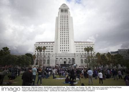 May 6, 2016 - Los Angeles, CA, USA - Fans enjoy music during the Prince Tribute concert held at the Los Angeles City Hall located located in Los Angeles, California, on Friday, March 6, 2016. Los Angeles USA - ZUMAh129