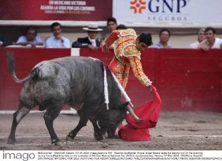 Spanish bullfighter Miguel Angel Perera faces his second bull of the evening during the bullfighting held on the ocassion of the San Marcos National Fair 2016 in Aguascalientes, Mexico, 07 May 2016. EFE Mario Guzmán SAN MARCOS NATIONAL FAIR 2016 !ACHTUNG: NUR REDAKTIONELLE NUTZUNG!  MEX50 20160508-635982842940791597