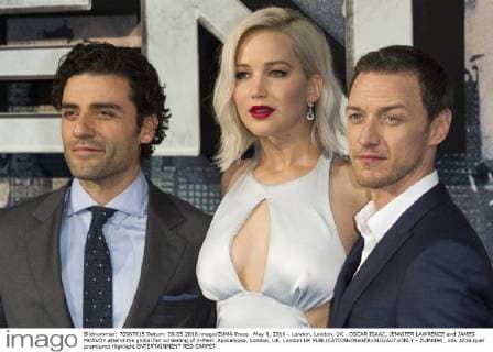 May 9, 2016 - London, London, UK - OSCAR ISAAC, JENNIFER LAWRENCE and JAMES MCAVOY attend the global fan screening of X-Men: Apocalypse. London, UK. London UK  - ZUMAl94_