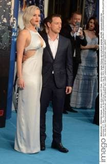 British actor James McAvoy and American actress Jennifer Lawrence attend the premiere of X- Men : Apocalypse at the BFI Imax in London on May 9, 2016.  LON20160509116 RUNExHELLESTAD