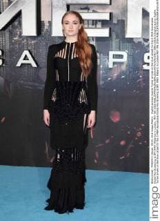 English actress Sophie Turner arrives on the blue carpet for the X-MEN Apocalypse Global Fan Screening at BFI IMAX Waterloo in London. MAY 9th 2016  GBHx161313