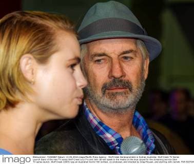 Wolf Creek Serienpremiere in Sydney Australia: Wolf Creek TV Series Launch Stars of the new TV series Wolf Creek Lucy Fry and John Jarratt speak to the media on the blue carpet for the streaming service Stan TV series launch. Wolf Creek (2005) was an Australian horror film written, co-produced, and directed by Greg McLean, and starring John Jarratt. FOR EDITORIAL USE ONLY.Pacific Press Agency  HughxPeterswald