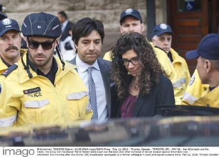 May 11, 2016 - Toronto, Canada - TORONTO, ON - MAY 11 - Jian Ghomeshi and his sister, Jila along with his lawyer Marie Henein leave court out the back door after a charge of sexual assault against Ghomeshi was withdrawn this morning after the former CBC broadcaster apologized to a former colleague in court and signed a peace bond. May 11, 2016. Toronto Canada  - ZUMAt14_