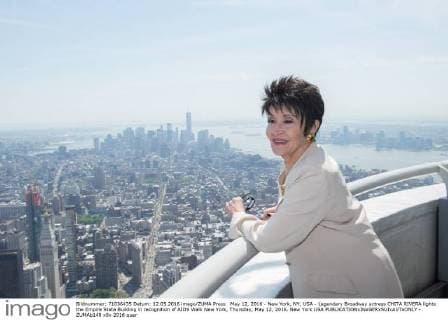 May 12, 2016 - New York, NY, USA - Legendary Broadway actress CHITA RIVERA lights the Empire State Building in recognition of AIDS Walk New York, Thursday, May 12, 2016. New York USA - ZUMAb148