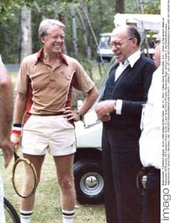 Jan. 27, 2011 - Camp David, MARYLAND, U.S. - (FILE) A file picture dated 11 September 1978 shows US President Jimmy Carter (L) and Israel Prime Minister Menachem Begin during a break in the Middle East peace negotiations at Camp David, Maryland, USA. - ZUMAl17_