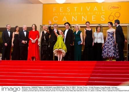 May 14, 2016 - Cannes, France - Kristie Macosko, Frank Marshall, Kathleen Kennedy, Kate Capshaw, Steven Spielberg, Ruby Barnhill, Mark Rylance, Claire van Kampen and Lucy Dahl attend The BFG (Le Bon Gros Geant - Le BGG) premiere during the 69th annual Cannes Film Festival at the Palais des Festivals on May 14, 2016 in Cannes, France. Cannes France - ZUMAn230