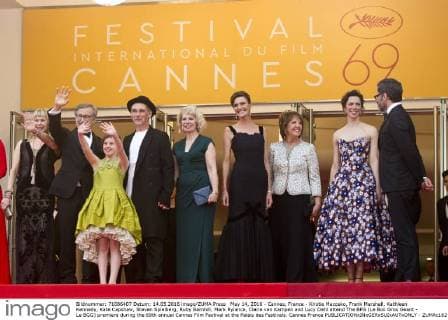 May 14, 2016 - Cannes, France - Kristie Macosko, Frank Marshall, Kathleen Kennedy, Kate Capshaw, Steven Spielberg, Ruby Barnhill, Mark Rylance, Claire van Kampen and Lucy Dahl attend The BFG (Le Bon Gros Geant - Le BGG) premiere during the 69th annual Cannes Film Festival at the Palais des Festivals. Cannes France - ZUMAc162