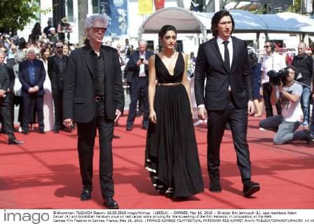 (160516) -- CANNES, May 16, 2016 -- Director Jim Jarmusch (L), cast members Adam Driver (R) and Golshifteh Farahani pose on red carpet while arriving for the screening of the film Paterson in competition at the 69th Cannes Film Festival in Cannes, France, May 16, 2016. ) FRANCE-CANNES-FILM FESTIVAL-PATERSON-RED CARPET JinxYu 