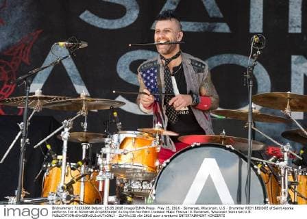May 15, 2016 - Somerset, Wisconsin, U.S - Drummer RICH BEDDOE of Saint Asonia performs live at Somerset Amphitheater during the Northern Invasion Music Festival in Somerset, Wisconsin Somerset U.S. - ZUMAs135