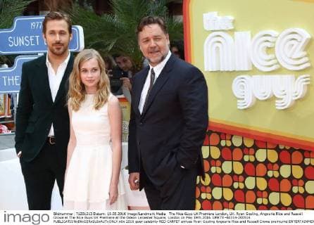 The Nice Guys UK Premiere London, UK. Ryan Gosling, Angourie Rice and Russell Crowe at The Nice Guys UK Premiere at the Odeon Leicester Square, London on May 19th 2016. LMK73 -60314-200516 