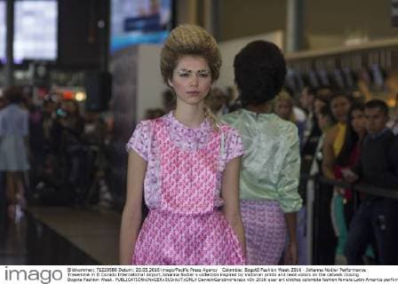 Colombia: Bogotá Fashion Week 2016 - Johanna Nodier Performance Tresemmé in El Dorado International Airport,Johanna Nodier s collection inspired by Victorian prints and neon colors on the catwalk closing Bogota Fashion Week.  DanielxGarzónxHerazo
