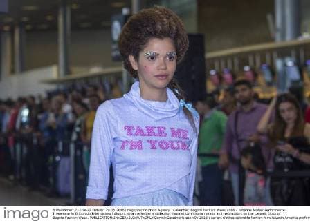 Colombia: Bogotá Fashion Week 2016 - Johanna Nodier Performance Tresemmé in El Dorado International Airport,Johanna Nodier s collection inspired by Victorian prints and neon colors on the catwalk closing Bogota Fashion Week.  DanielxGarzónxHerazo