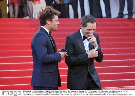 69. Festival de Cannes: Elle Filmpremiere Kev Adams (L) and Gad Elmaleh arrive on the red carpet before the screening of the film Elle at the 69th annual Cannes International Film Festival in Cannes, France on May 21, 2016.  CAN20160521815 DAVIDxSILPA
