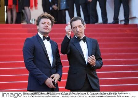69. Festival de Cannes: Elle Filmpremiere Kev Adams (L) and Gad Elmaleh arrive on the red carpet before the screening of the film Elle at the 69th annual Cannes International Film Festival in Cannes, France on May 21, 2016.  CAN20160521817 DAVIDxSILPA