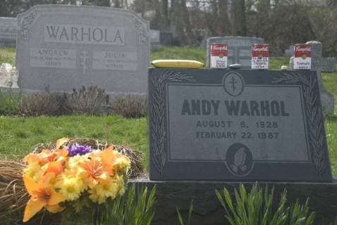 Apr 10, 2011 - Bethel, Pennsylvania, U.S. - Campbell s soup cans, a banana, and rocks sit on top of the grave of American icon and artist Andy Warhol. Warhol, who spent most of his life in New York City, is buried just eight miles south of Pittsburgh, his hometown, and just in front of his parents grave. - ZUMAp11_