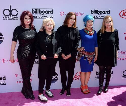 Musicians Abby Travis, Gina Schock, Belinda Carlisle, Jane Wiedlin, and Charlotte Caffey of The Go-Go s attend the annual Billboard Music Awards held at T-Mobile Arena in Las Vegas, Nevada on May 22, 2016.  LAV20160522372 JIMxRUYMEN