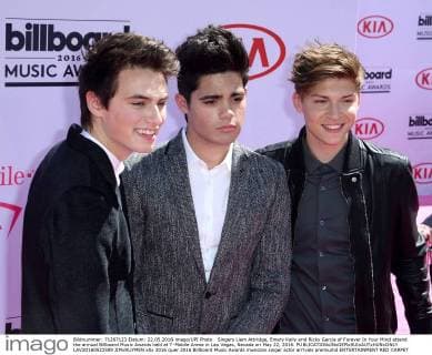 Singers Liam Attridge, Emery Kelly and Ricky Garcia of Forever In Your Mind attend the annual Billboard Music Awards held at T-Mobile Arena in Las Vegas, Nevada on May 22, 2016.  LAV20160522509 JIMxRUYMEN