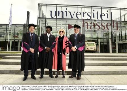 Verleihung der Ehrendoktortitel an der Universität Hasselt Jean-Marie Tarascon, Adeyemi Kunle, Martha Nussbaum and Paul Stoffels pictured before a ceremony for the Doctor Honoris Causa honorary degrees of the UHasselt university, Tuesday 24 May 2016 in Diepenbeek.  YORICKxJANSENS 04857115