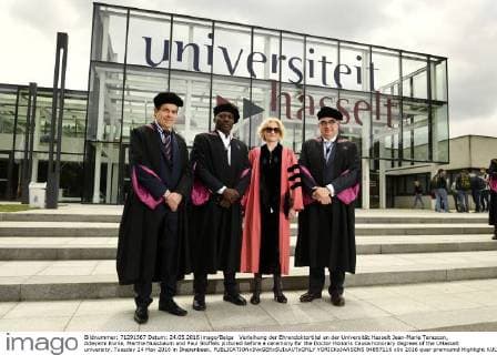 Verleihung der Ehrendoktortitel an der Universität Hasselt Jean-Marie Tarascon, Adeyemi Kunle, Martha Nussbaum and Paul Stoffels pictured before a ceremony for the Doctor Honoris Causa honorary degrees of the UHasselt university, Tuesday 24 May 2016 in Diepenbeek.  YORICKxJANSENS 04857116