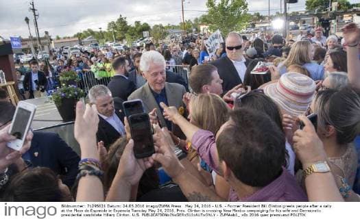 May 24, 2016 - U.S. - Former President Bill Clinton greets people after a rally at the Plaza de Espanola in Espanola Tuesday May 24, 2016. Pres. Clinton is crossing New Mexico campaiging for his wife and Democratic presidental candidate Hillary Clinton. U.S. - ZUMAab1_