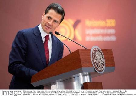 MEXICO CITY, -- Mexico s President Enrique Pena Nieto delivers a speech during the opening ceremony of the 36th session of the Economic Commission for Latin America and the Caribbean (ECLAC), at the Los Pinos presidential residence, in Mexico City, capital of Mexico, on . MEXICO-MEXICO CITY-ECLAC-OPENING CEREMONY MEXICO SxPRESIDENCY 