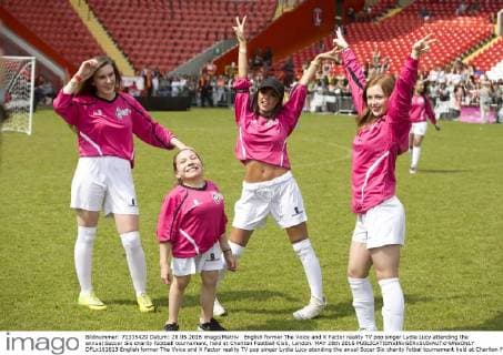 English former The Voice and X Factor reality TV pop singer Lydia Lucy attending the annual Soccer Six charity football tournament, held at Charlton Football Club, London. MAY 28th 2016  DFLx161613