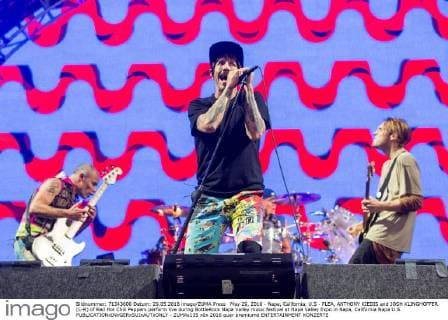 May 29, 2016 - Napa, California, U.S - FLEA, ANTHONY KIEDIS and JOSH KLINGHOFFER (L-R) of Red Hot Chili Peppers perform live during BottleRock Napa Valley music festival at Napa Valley Expo in Napa, California Napa U.S. - ZUMAs135