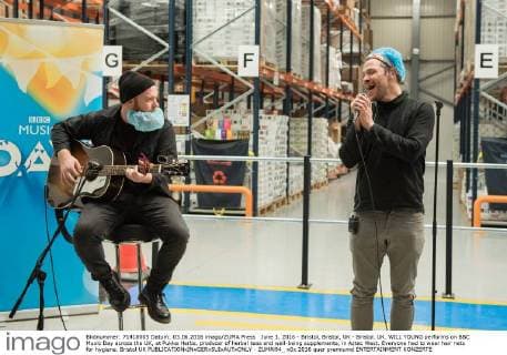 June 3, 2016 - Bristol, Bristol, UK - Bristol, UK. WILL YOUNG performs on BBC Music Day across the UK, at Pukka Herbs, producer of herbal teas and well-being supplements, in Aztec West. Everyone had to wear hair nets for hygiene. Bristol UK  - ZUMAl94_