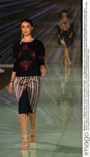 A model presents a day time creation by Alvarno fashion designers during the Miami Fashion Week at the Ice Palace, Miami, Florida, June 3, 2016.  MIA20160603404 GARYxIxROTHSTEIN