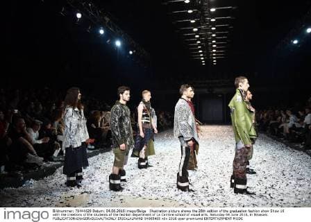 Illustration picture shows the 28th edition of the graduation fashion show Show 16 with the creations of the students of the fashion department of La Cambre school of visual arts, Saturday 04 June 2016, in Brussels.  ERICxLALMAND 04865405