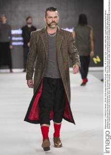 London, UK. 5 June 2016. A model walks the runway showcasing the fashion collection by Hamish Devereux-Batchelor from the University of the Arts in Norwich during Graduate Fashion Week 2016. GFW takes place at the Old Truman Brewery from 5 to 8 June 2016. Norwich University, Graduate Fashion Week 2016 