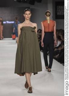 London, UK. 5 June 2016. A model walks the runway showcasing the fashion collection by Jack Rowan Thorne from the University of the Arts in Norwich during Graduate Fashion Week 2016. GFW takes place at the Old Truman Brewery from 5 to 8 June 2016. Norwich University, Graduate Fashion Week 2016 