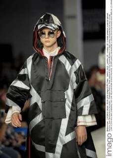 June 5, 2016 - London, UK - London, UK. A model presents a look by Samuel Perkins, from Northumbria University. Graduate Fashion Week opens at the Old Truman Brewery in East London showcasing the work of over 1,000 of the very best graduates from over 40 universities around the world. 30,000 guests are expected to attend the annual event which features 22 catwalk shows and more. London UK  - ZUMAl94_