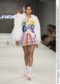 London, UK. 6 June 2016. A model walks the runway showcasing the fashion collection by Ella McMillan from the University of the Arts at Bournemouth during Graduate Fashion Week 2016. GFW takes place at the Old Truman Brewery from 5 to 8 June 2016. Bournemouth, Graduate Fashion Week 2016 