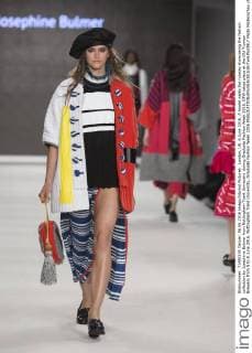 London, UK. 6 June 2016. A model walks the runway showcasing the fashion collection by Josephine Bulmer from Nottingham Trent University during Graduate Fashion Week 2016. GFW takes place at the Old Truman Brewery from 5 to 8 June 2016. Nottingham Trent University, Graduate Fashion Week 2016 