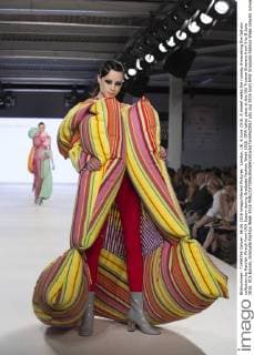 London, UK. 6 June 2016. A model walks the runway showcasing the fashion collection by Ramlah Wraich from UCA Epsom during Graduate Fashion Week 2016. GFW takes place at the Old Truman Brewery from 5 to 8 June 2016. UCA Epsom, Graduate Fashion Week 2016 