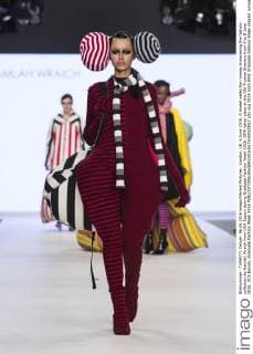 London, UK. 6 June 2016. A model walks the runway showcasing the fashion collection by Ramlah Wraich from UCA Epsom during Graduate Fashion Week 2016. GFW takes place at the Old Truman Brewery from 5 to 8 June 2016. UCA Epsom, Graduate Fashion Week 2016 