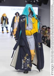 London, UK. 6 June 2016. A model walks the runway showcasing the fashion collection by Caoimhe Savage from Kingston University (London) during Graduate Fashion Week 2016. GFW takes place at the Old Truman Brewery from 5 to 8 June 2016. Kingston University, Graduate Fashion Week 2016 