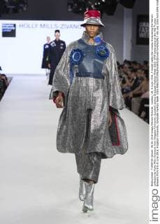 London, UK. 6 June 2016. A model walks the runway showcasing the fashion collection by Holly Mills-Zivanovic from Kingston University (London) during Graduate Fashion Week 2016. GFW takes place at the Old Truman Brewery from 5 to 8 June 2016. Kingston University, Graduate Fashion Week 2016 