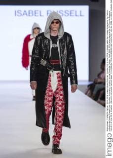 London, UK. 6 June 2016. A model walks the runway showcasing the fashion collection by Isabel Russell from Kingston University (London) during Graduate Fashion Week 2016. GFW takes place at the Old Truman Brewery from 5 to 8 June 2016. Kingston University, Graduate Fashion Week 2016 