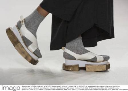 London, UK. 6 June 2016. A model walks the runway showcasing the fashion collection by Amy Bennett from Kingston University (London) during Graduate Fashion Week 2016. GFW takes place at the Old Truman Brewery from 5 to 8 June 2016. Kingston University, Graduate Fashion Week 2016 