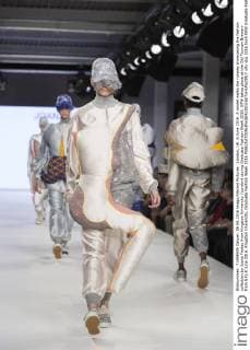 London, UK. 6 June 2016. A model walks the runway showcasing the fashion collection by Joana Freitas from Kingston University (London) during Graduate Fashion Week 2016. GFW takes place at the Old Truman Brewery from 5 to 8 June 2016. Kingston University, Graduate Fashion Week 2016 