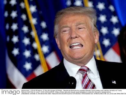 Republican Nominee for president Donald Trump makes post-election remarks at Trump National Golf Club on June 7, 2016 in Briarcliff NY. Hillary Clinton secured enough superdelegates to make her the party s presumptive presidential nominee on the democratic side.  NYP20160607201 DENNISxVANxTINE